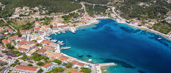 High angle view of swimming pool by buildings