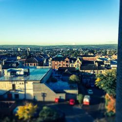 View of cityscape against clear sky