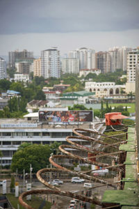 High angle view of buildings in city