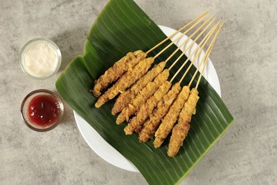 High angle view of food on table