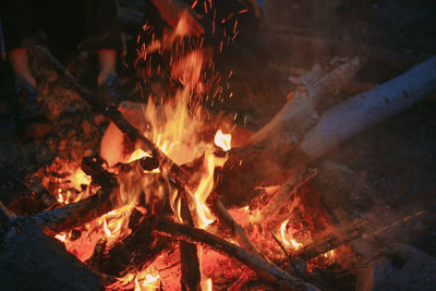 Close-up of campfire at night