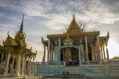 Low angle view of temple against building