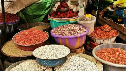 Full frame shot of spices for sale in market