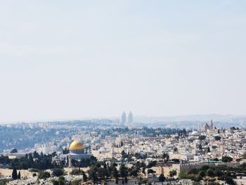 High angle view of townscape against clear sky