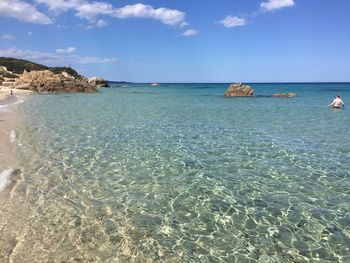 Scenic view of sea against blue sky