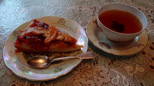 Close-up of breakfast served on table