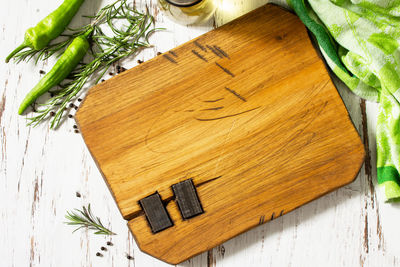 High angle view of bread on cutting board