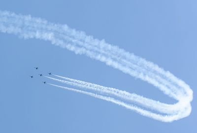 Low angle view of airplane flying in sky