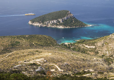 High angle view of sea and rocks