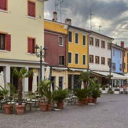 Residential building by street in city