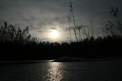 Scenic view of lake against sky during sunset