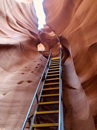 Low angle view of staircase. antelope canyon