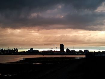 Factory against dramatic sky