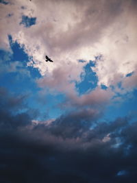 Low angle view of silhouette airplane flying in sky