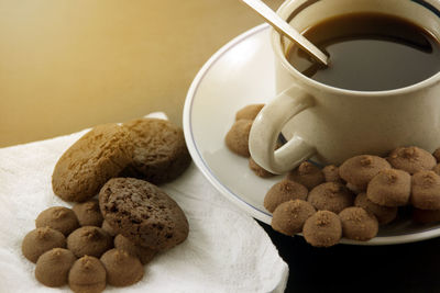 Close-up of coffee and cookies