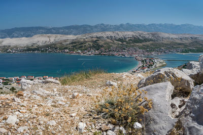 View of isle of pag and dalmatian mountains in croatia