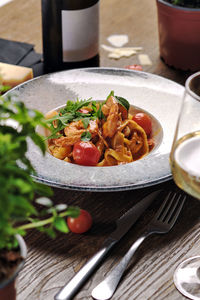 Close-up of food in plate on table