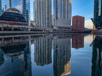 Reflection of buildings in lake