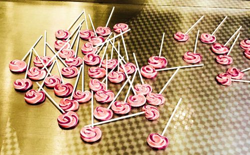 High angle view of heart shape on table