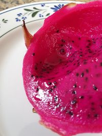 High angle view of pink fruit on table