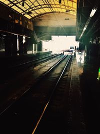 Railroad station platform at night