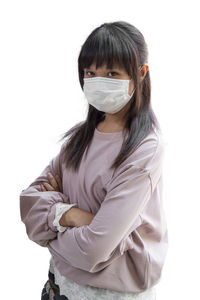 Woman standing against white background