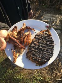 High angle view of meal on barbecue grill