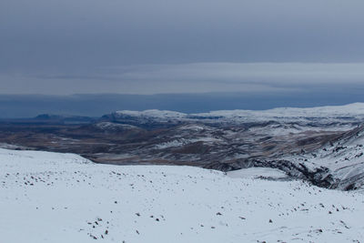 Scenic view of snow mountains against sky