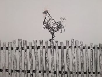 View of birds on wooden post against clear sky