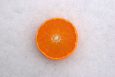 Directly above shot of orange slice on ice