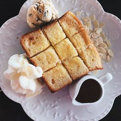 Breakfast in tray on table