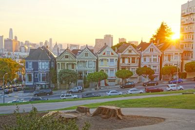 View of cityscape against clear sky