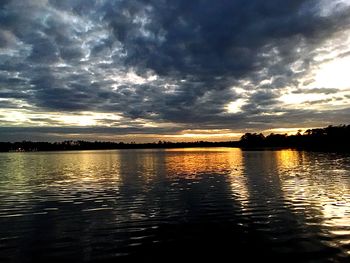 Scenic view of lake against sky during sunset