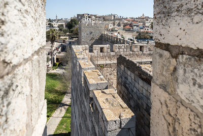 High angle view of old building in city