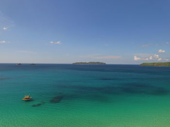 Scenic view of sea against blue sky