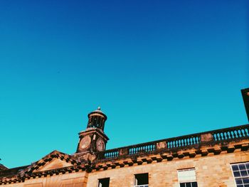 High section of built structure against clear blue sky