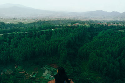 High angle view of landscape and mountains