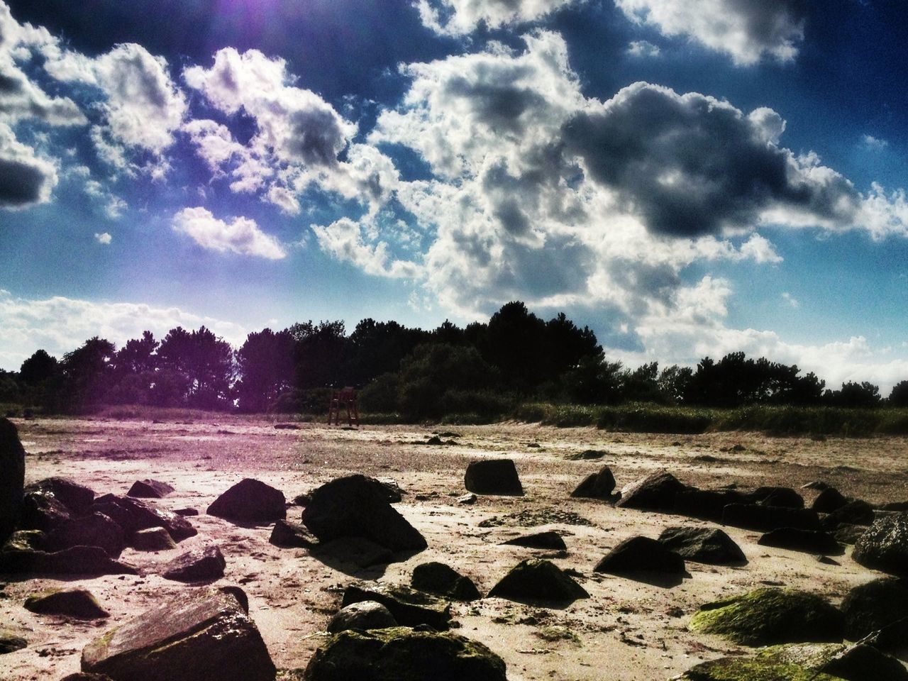 sky, cloud - sky, rock - object, stone - object, tranquil scene, tranquility, nature, scenics, cloud, stone, landscape, beauty in nature, tree, day, water, sunlight, cloudy, blue, rock, outdoors