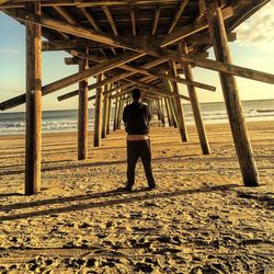 Rear view of man standing on beach