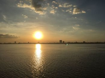 View of sea against cloudy sky during sunset