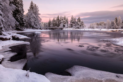 Scenic view of frozen lake against sky during winter