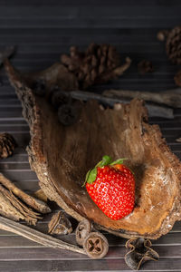 Close-up of strawberries on table