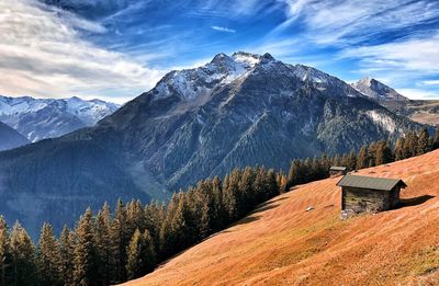 Scenic view of snowcapped mountains against sky