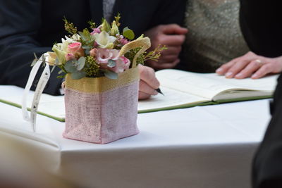 Close-up of flower bouquet on table