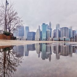 Reflection of city on water