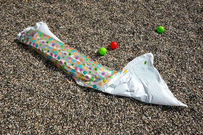 Close-up of multi colored sand on beach
