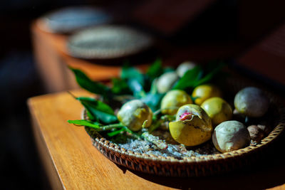 High angle view of fruits on table