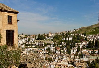 Aerial view of townscape against sky