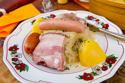 Close-up of food in plate on table