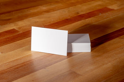 High angle view of paper on table